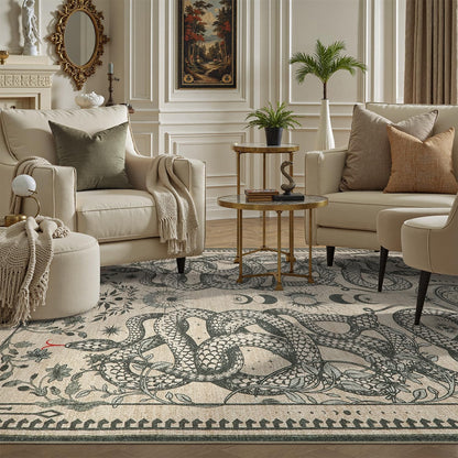 DCX 4x6 Washable Snake Rug for Living Room, Non Slip Low Pile Rug, Beige
