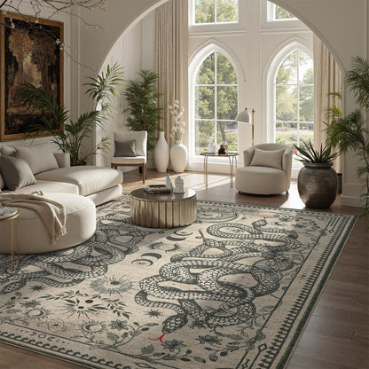 DCX 4x6 Washable Snake Rug for Living Room, Non Slip Low Pile Rug, Beige