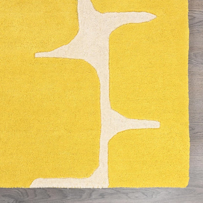 Hand Tufted Modern Yellow Color Abstract Geometric Area Rug for Living Room, Bedroom and Hall.