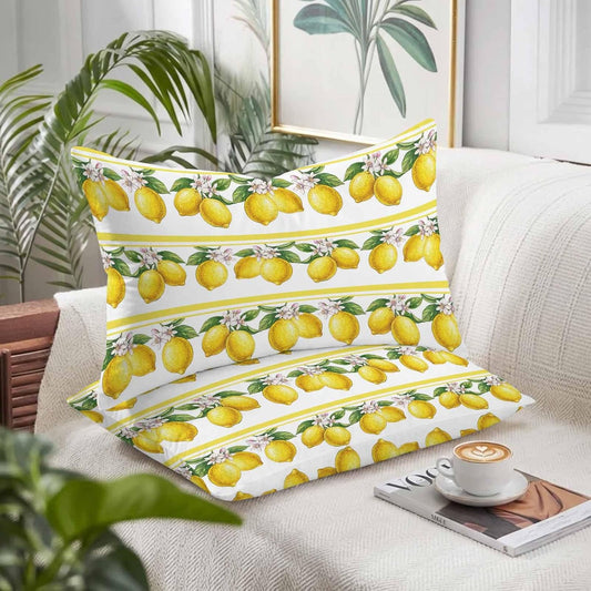 Lemon Summer Pillow Cases Standard Size Set of 2 - Microfiber Bed Throw Pillow Covers, Watercolor Fruits Yellow Stripes Decorative Lumbar Pillow Cover with Envelope Closure for Sofa/Travel 20"x26"