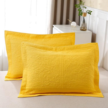 100% Cotton Quilted Pillow Sham Floral Printed Pillow Cover (Gold/Yellow)