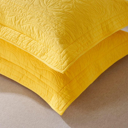 100% Cotton Quilted Pillow Sham Floral Printed Pillow Cover (Gold/Yellow)