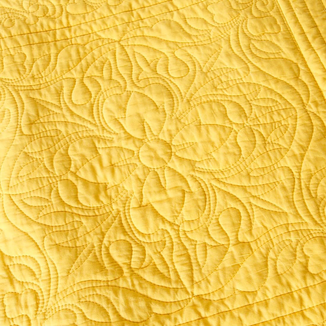 100% Cotton Quilted Pillow Sham Floral Printed Pillow Cover (Gold/Yellow)