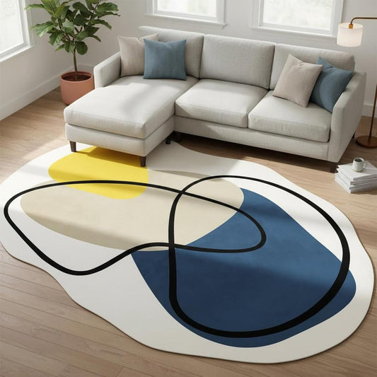 Organic Modern Blue Off White Yellow Color Block Striped Abstract Area Rug 5x8 for Living Room Bedroom Dining Room Minimalist Art Deco Aesthetic Indoor Rugs Farmhouse Soft Non Skid Irregular Carpet