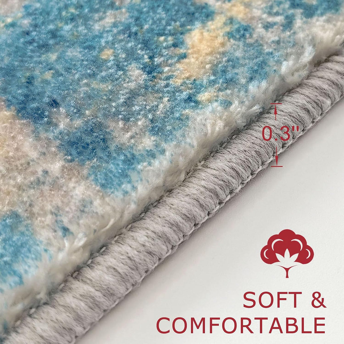 Modern Abstract 3x5 Area Rug Washable Bedroom Rug Throw Entry Mat Non-Slip Stain Resistant Carpet Dining Room Rug with Soft Low Pile for Living Room Kitchen Office, Turquoise/Beige/Grey/Yellow