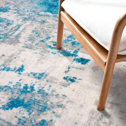 Modern Abstract 3x5 Area Rug Washable Bedroom Rug Throw Entry Mat Non-Slip Stain Resistant Carpet Dining Room Rug with Soft Low Pile for Living Room Kitchen Office, Turquoise/Beige/Grey/Yellow