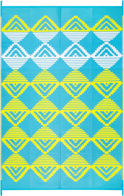 Waterproof Outdoor Rug 6x9 for Camping, Balcony & RV, Reversible Plastic Straw Outdoor Mat Blue Yellow