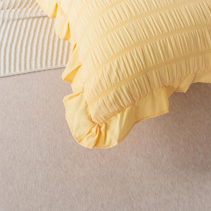 Seersucker Body Pillowcases, 20x54 inches Long Pillowcase Ruffled Pillowcases Shabby Chic Boho Ruffled Fringe Decor Body Pillowcase Light Yellow