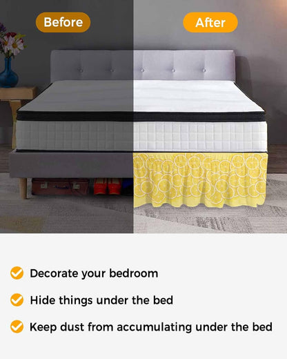 Yellow Lemon Bed Skirt Queen Size 16 Inch Drop, Adjustable Elastic Wrap Around Bed Skirts Easy Fitting Dust Ruffle Bedskirt Bed Frame Cover Summer Botanical Watercolor Modern Art