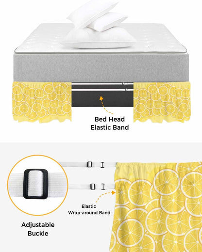 Yellow Lemon Bed Skirt Queen Size 16 Inch Drop, Adjustable Elastic Wrap Around Bed Skirts Easy Fitting Dust Ruffle Bedskirt Bed Frame Cover Summer Botanical Watercolor Modern Art