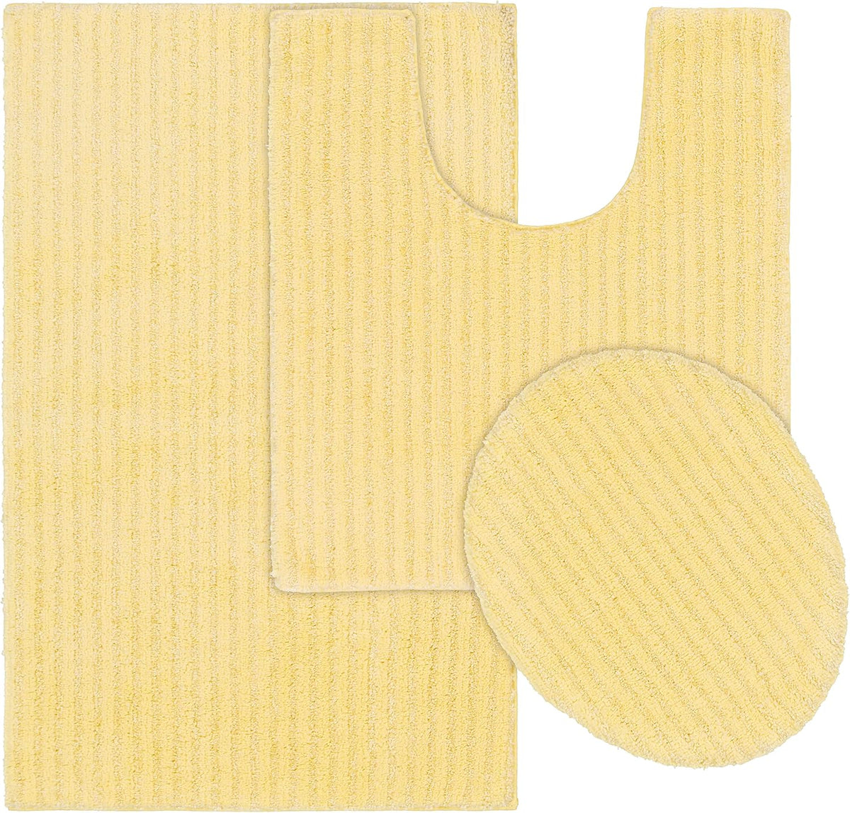 Sheridan Rubber Ducky Yellow 3 Piece Set (21" X 34" Rug, Lid, Contour) Plush Strip Machine Washable Nylon Bath Rug