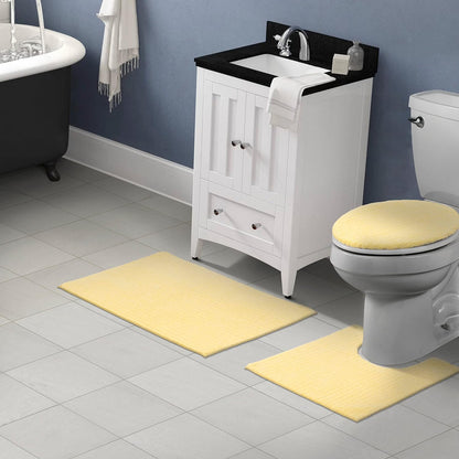 Sheridan Rubber Ducky Yellow 3 Piece Set (21" X 34" Rug, Lid, Contour) Plush Strip Machine Washable Nylon Bath Rug