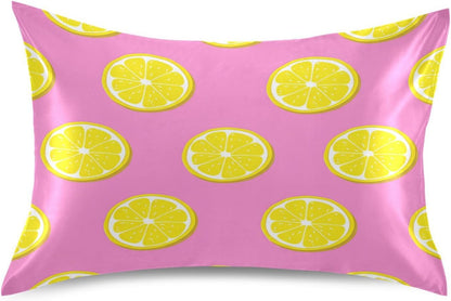 Yellow Lemon Slices Satin Pillowcase, Softer Than Silk Pillow Cases - Smooth Cooling Satin Pillow Cover with Envelope Closure, Standard Size (20"x26")