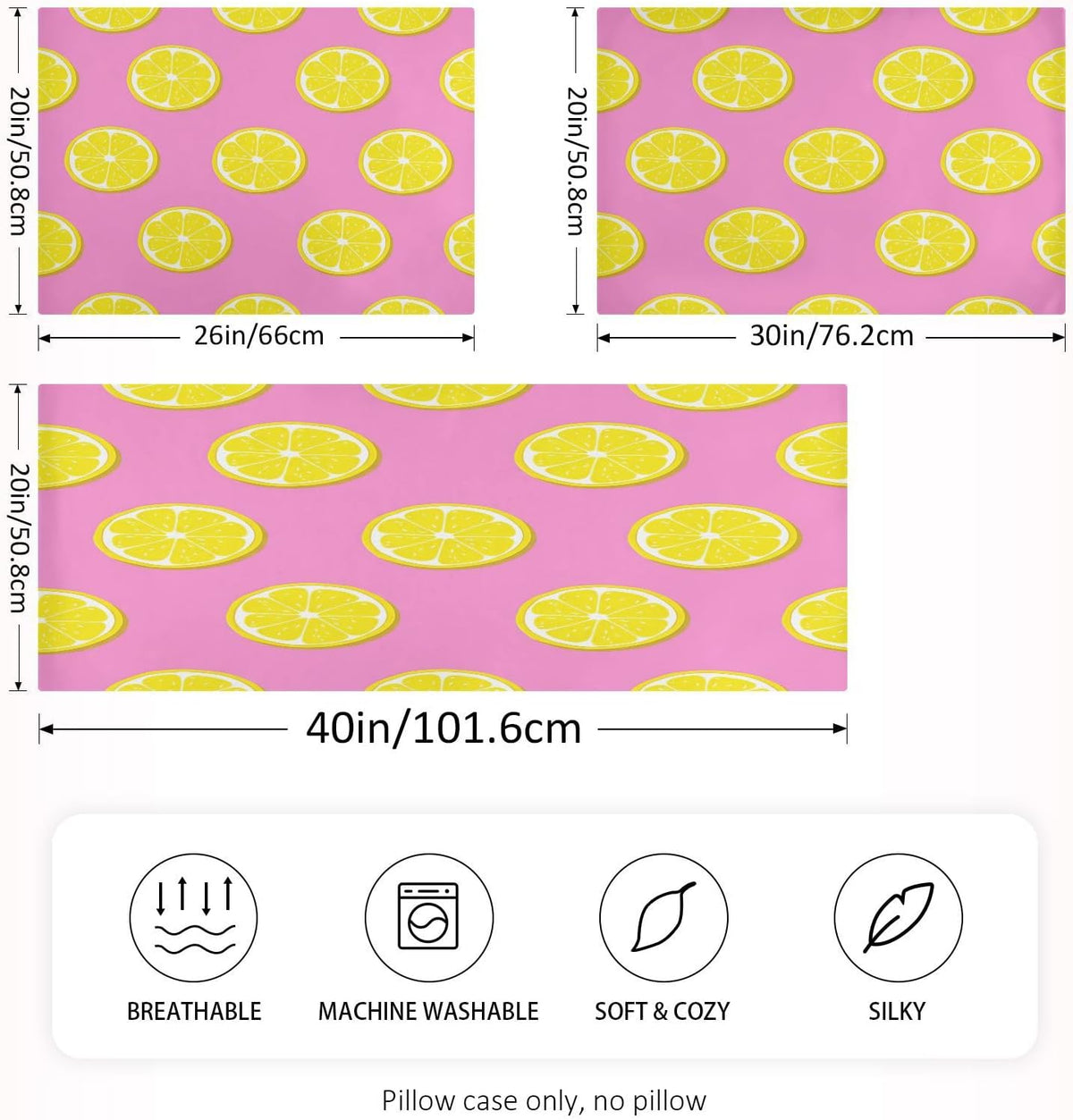 Yellow Lemon Slices Satin Pillowcase, Softer Than Silk Pillow Cases - Smooth Cooling Satin Pillow Cover with Envelope Closure, Standard Size (20"x26")