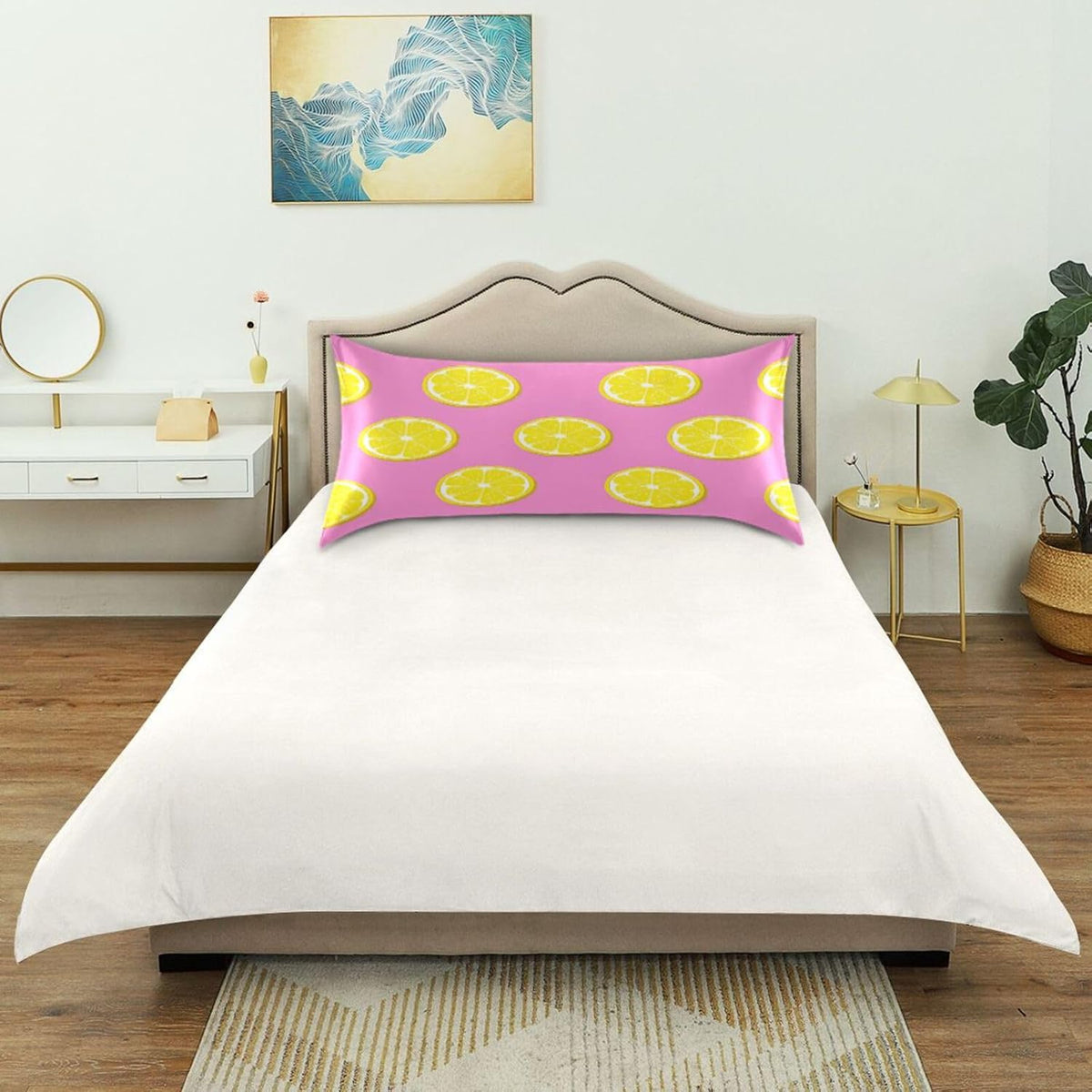 Yellow Lemon Slices Satin Pillowcase, Softer Than Silk Pillow Cases - Smooth Cooling Satin Pillow Cover with Envelope Closure, Standard Size (20"x26")