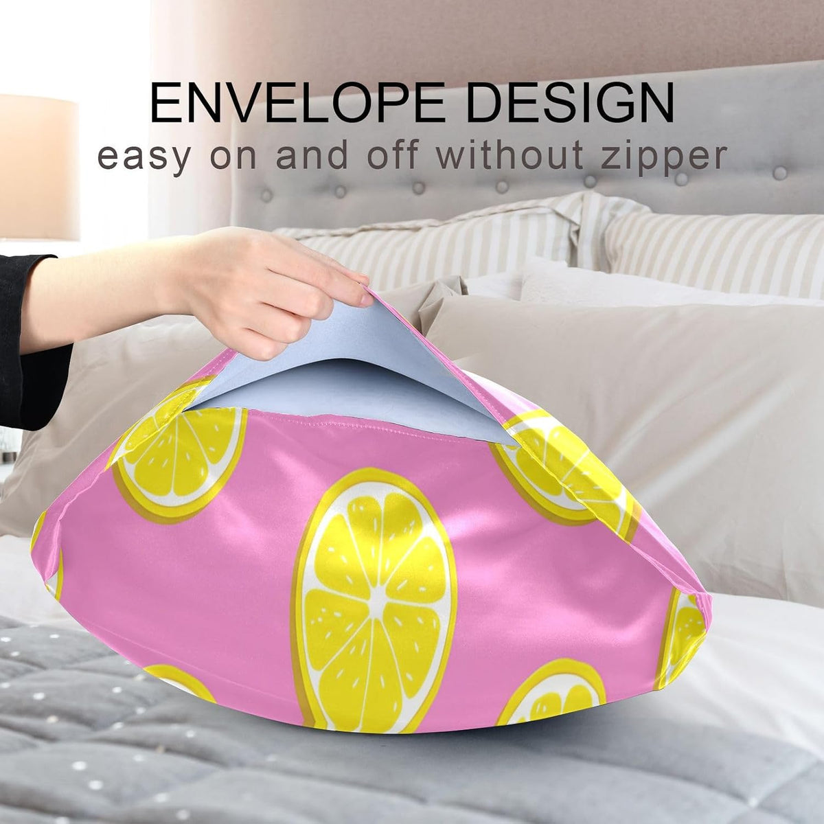 Yellow Lemon Slices Satin Pillowcase, Softer Than Silk Pillow Cases - Smooth Cooling Satin Pillow Cover with Envelope Closure, Standard Size (20"x26")