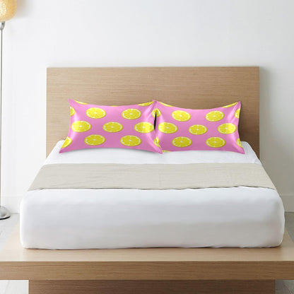Yellow Lemon Slices Satin Pillowcase, Softer Than Silk Pillow Cases - Smooth Cooling Satin Pillow Cover with Envelope Closure, Standard Size (20"x26")