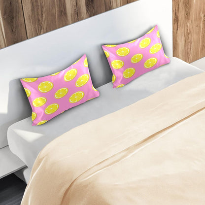 Yellow Lemon Slices Satin Pillowcase, Softer Than Silk Pillow Cases - Smooth Cooling Satin Pillow Cover with Envelope Closure, Standard Size (20"x26")