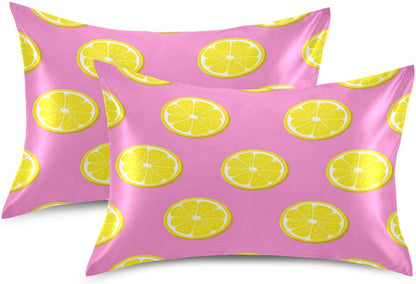 Yellow Lemon Slices Satin Pillowcase, Softer Than Silk Pillow Cases - Smooth Cooling Satin Pillow Cover with Envelope Closure, Standard Size (20"x26")