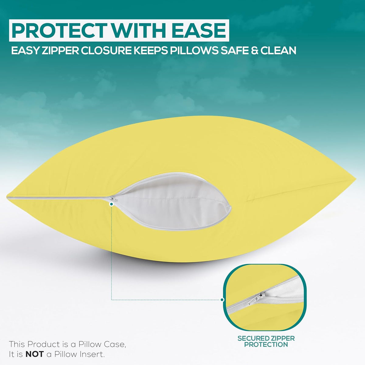 Set of 2 Pillow Protectors with Zipper Standard Size, Pillow Covers
