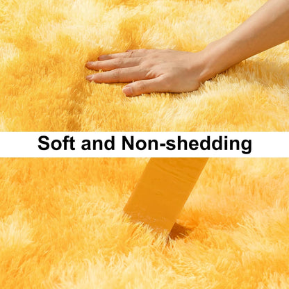 Soft Runner Rugs for Bedroom Hallways, 2x4 Tie-Dyed Yellow Fluffy Shag Throw Area Rug Non Slip for Bedside Dorm, Long Shaggy Furry Carpet for Nursery Living Room