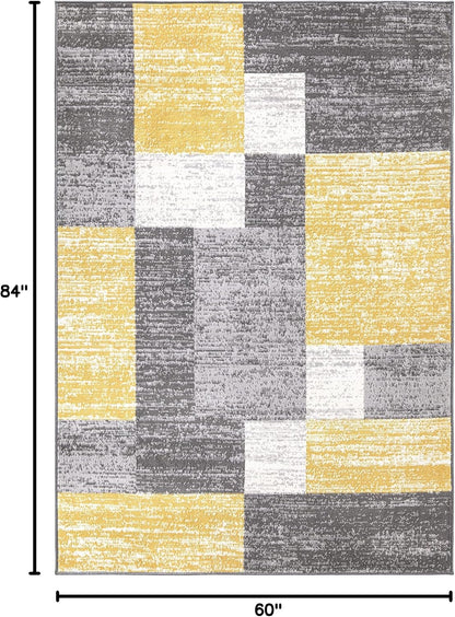 Geometric Boxes Oslo Modern Non-Shedding Area Rug Yellow 5' x 7'