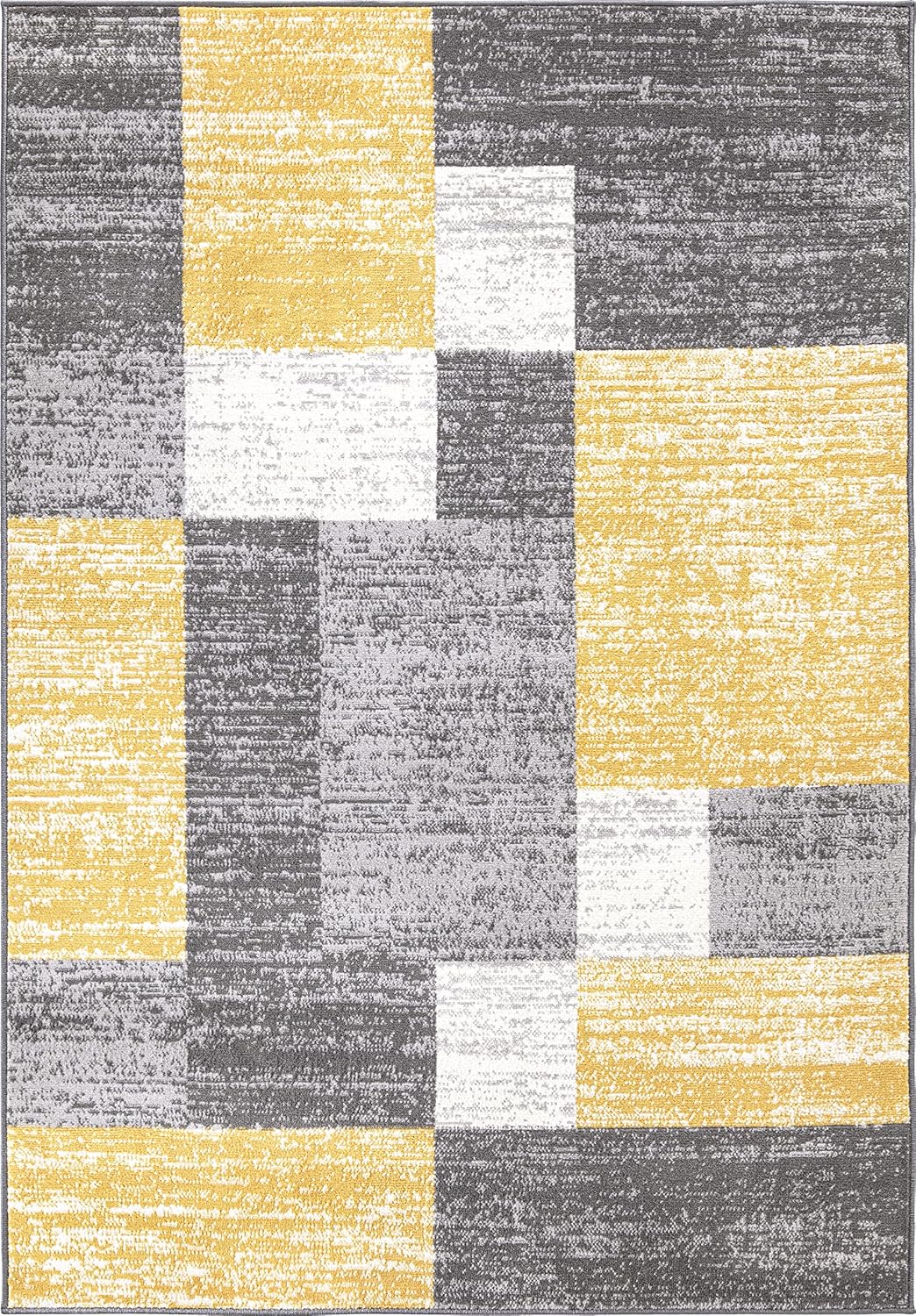 Geometric Boxes Oslo Modern Non-Shedding Area Rug Yellow 5' x 7'