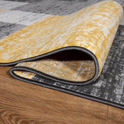 Geometric Boxes Oslo Modern Non-Shedding Area Rug Yellow 5' x 7'