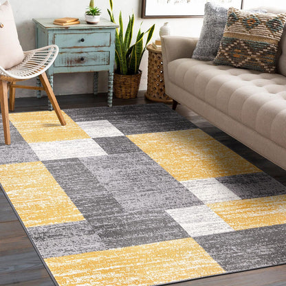 Geometric Boxes Oslo Modern Non-Shedding Area Rug Yellow 5' x 7'