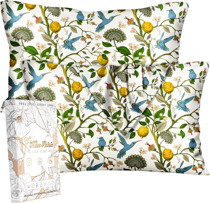 Silk Pillow Cases 2 Pack - Standard Size 20 x 26 Inch Silky Pillowcases for Hair and Skin Soft Cooling Smooth Aesthetic Bed Sleeping Pillow Cover with Zipper for Women, Lemon Bird