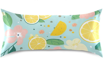 Yellow Lemon Floral Satin Pillowcase for Hair and Skin Body Bed Pillow Pillowcases Standard Size 20"X26" Super Soft Pillow Case with Envelope Closure for Women