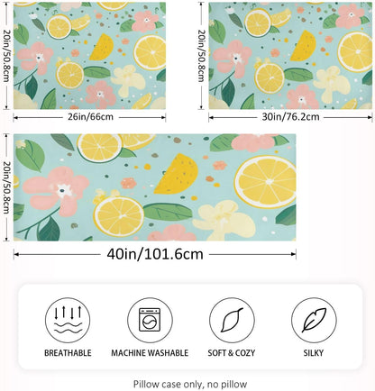 Yellow Lemon Floral Satin Pillowcase for Hair and Skin Body Bed Pillow Pillowcases Standard Size 20"X26" Super Soft Pillow Case with Envelope Closure for Women