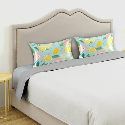 Yellow Lemon Floral Satin Pillowcase for Hair and Skin Body Bed Pillow Pillowcases Standard Size 20"X26" Super Soft Pillow Case with Envelope Closure for Women