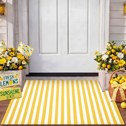 2'4'' X 3'7'' Yellow and White Fall Vertical Stripe Outdoor Rug
