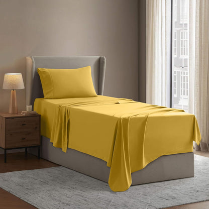 Twin XL Bed Sheet Set - Yellow - Instantly Soft Microfiber, No Break-in Wash - 4-Piece Deep Pocket Sheets & Pillowcases, Stays Put All Night