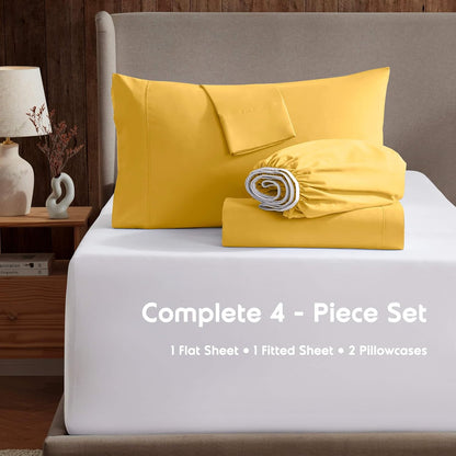 Twin XL Bed Sheet Set - Yellow - Instantly Soft Microfiber, No Break-in Wash - 4-Piece Deep Pocket Sheets & Pillowcases, Stays Put All Night