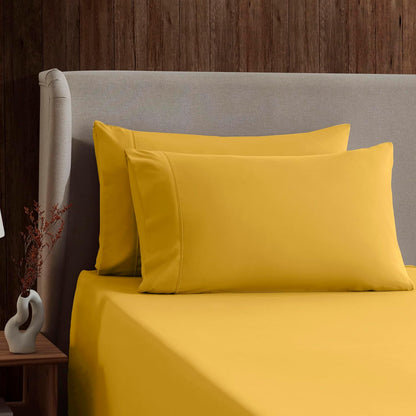 Twin XL Bed Sheet Set - Yellow - Instantly Soft Microfiber, No Break-in Wash - 4-Piece Deep Pocket Sheets & Pillowcases, Stays Put All Night