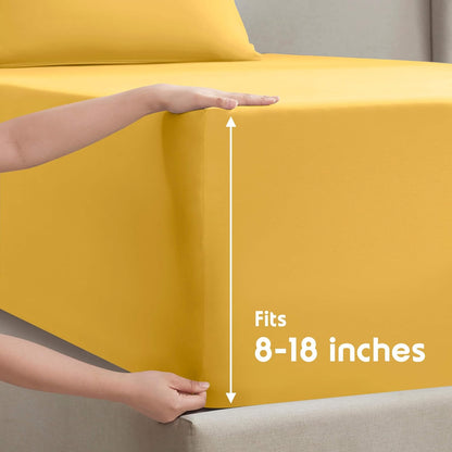 Twin XL Bed Sheet Set - Yellow - Instantly Soft Microfiber, No Break-in Wash - 4-Piece Deep Pocket Sheets & Pillowcases, Stays Put All Night