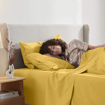 Twin XL Bed Sheet Set - Yellow - Instantly Soft Microfiber, No Break-in Wash - 4-Piece Deep Pocket Sheets & Pillowcases, Stays Put All Night