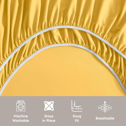 Twin XL Bed Sheet Set - Yellow - Instantly Soft Microfiber, No Break-in Wash - 4-Piece Deep Pocket Sheets & Pillowcases, Stays Put All Night