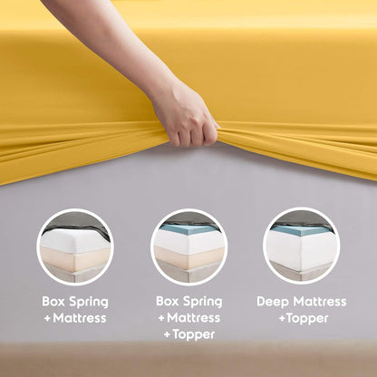 Twin XL Bed Sheet Set - Yellow - Instantly Soft Microfiber, No Break-in Wash - 4-Piece Deep Pocket Sheets & Pillowcases, Stays Put All Night