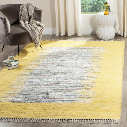Montauk Collection Accent Rug - 3' x 5', Ivory & Yellow, Handmade Stripe Fringe Cotton, Ideal for High Traffic Areas in Entryway, Living Room, Bedroom (MTK711Q)