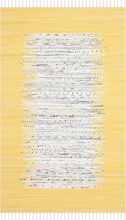 Montauk Collection Accent Rug - 3' x 5', Ivory & Yellow, Handmade Stripe Fringe Cotton, Ideal for High Traffic Areas in Entryway, Living Room, Bedroom (MTK711Q)