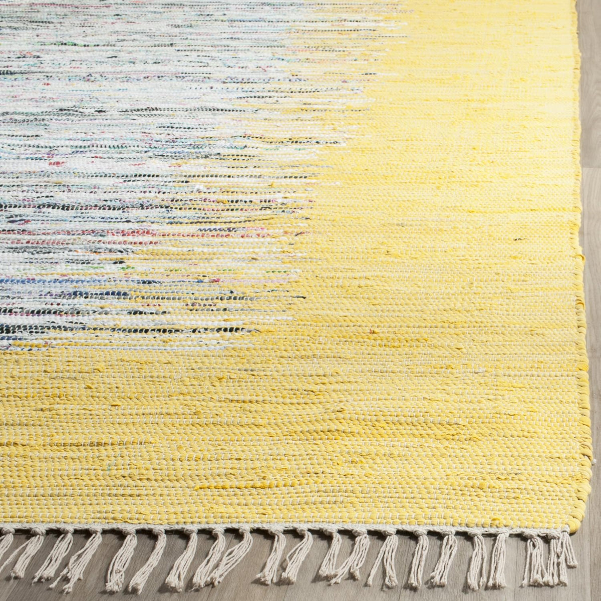 Montauk Collection Accent Rug - 3' x 5', Ivory & Yellow, Handmade Stripe Fringe Cotton, Ideal for High Traffic Areas in Entryway, Living Room, Bedroom (MTK711Q)