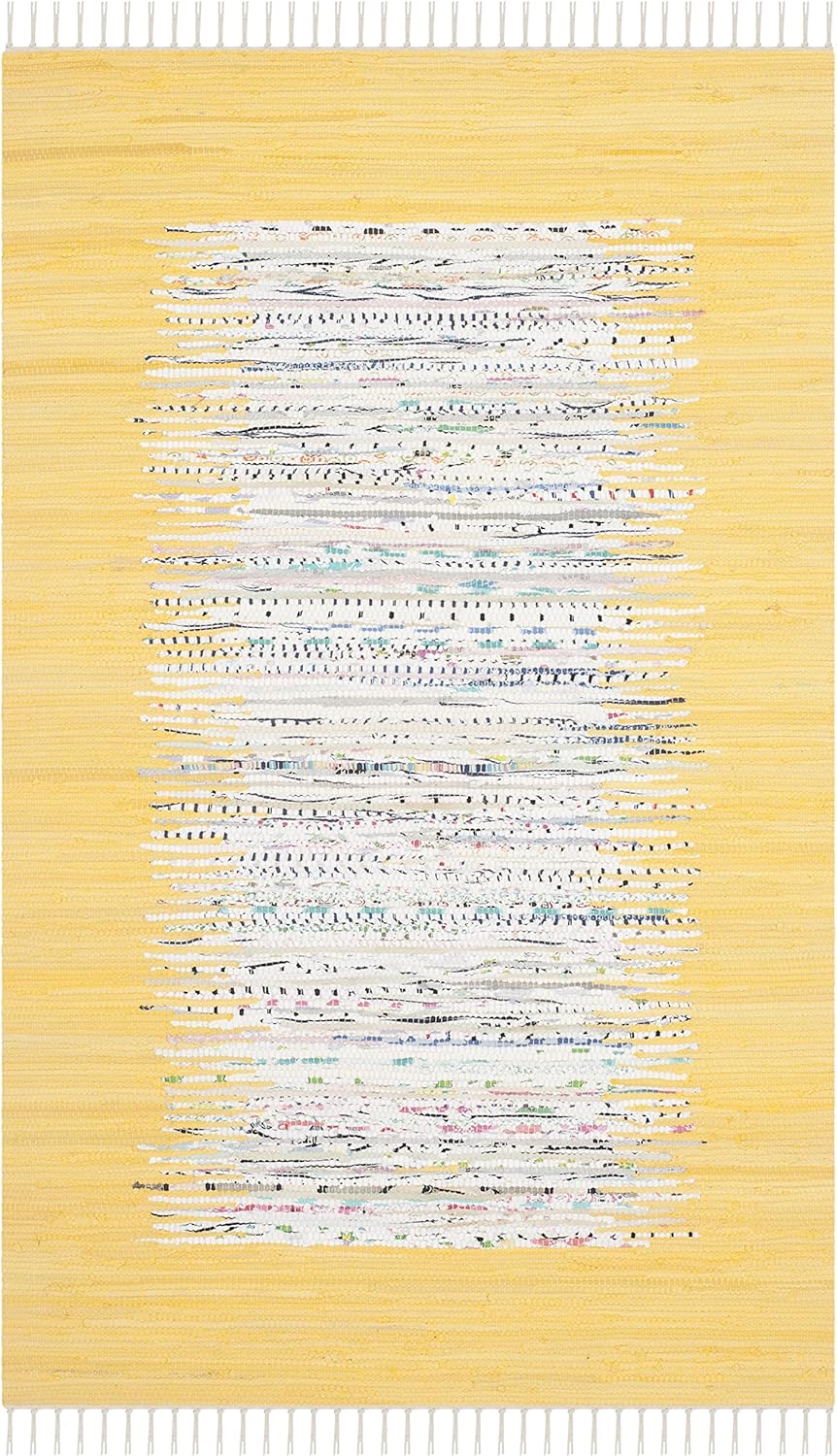 Montauk Collection Accent Rug - 3' x 5', Ivory & Yellow, Handmade Stripe Fringe Cotton, Ideal for High Traffic Areas in Entryway, Living Room, Bedroom (MTK711Q)