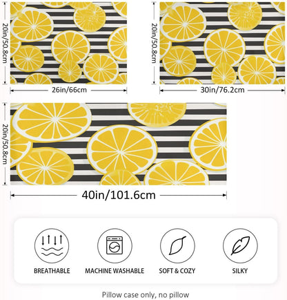 Yellow Lemon Striped Satin Pillowcase for Hair and Skin Body Bed Pillow Cases Standard Size 20"X26" Pillowcase Pillow Covers with Envelope Closure for Women Men