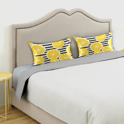 Yellow Lemon Striped Satin Pillowcase for Hair and Skin Body Bed Pillow Cases Standard Size 20"X26" Pillowcase Pillow Covers with Envelope Closure for Women Men