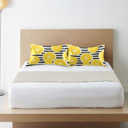 Yellow Lemon Striped Satin Pillowcase for Hair and Skin Body Bed Pillow Cases Standard Size 20"X26" Pillowcase Pillow Covers with Envelope Closure for Women Men