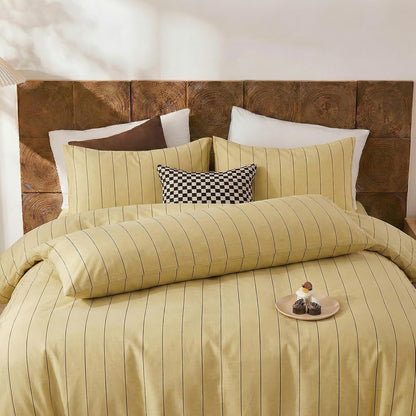 Yellow Striped Pillowcases, 100% Cotton Pillow Cases, Queen Size Pillowcases, Luxury Linen Like Pillowcase, Soft Breathable Pinstripe Pillow Covers, Set of 2