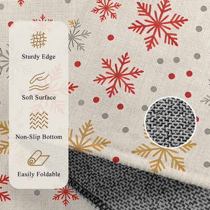 2.7x5 Area Rugs, Winter Snowflakes Non Slip Area Rugs for Living Room, Bedroom, Barhroom, Entryway, Red Yellow Christmas Snowflakes Beige Soft Kitchen Bath Mats Washable Carpet